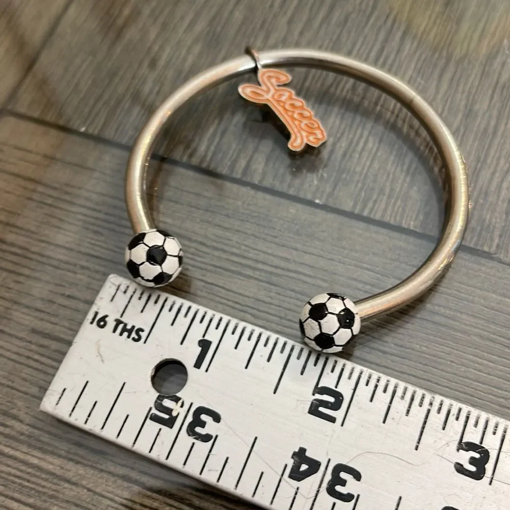 Soccer Charm Bracelet Soccer Ball Ends  Circular Barbell Cuff Bracelet